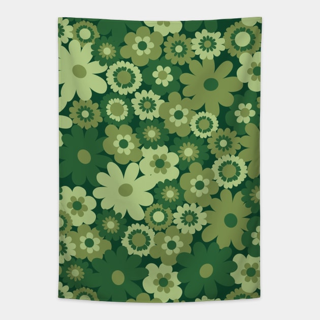 Green 60s retro flower power, retro green, pink, mustard yellow, 60s groovy pattern, hippie flowers Tapestry by blomastudios