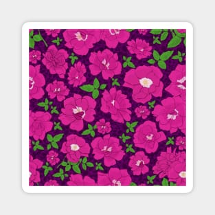 Retro Ramblin' Rose Pink and Green on Magenta Leaves Repeat 5748 Magnet