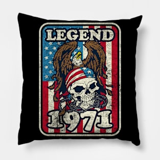 1971 Birthday Legend Bald Eagle Skull USA Flag Pillow