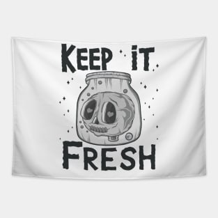 Keep It Fresh Skull Cute Creepy Skull in Jar Tapestry