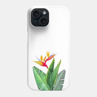 Tropical strelitzia Bird of Paradise flower  watercolor illustration Phone Case