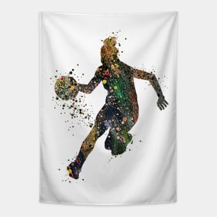 Girl Basketball Dribble Athlete Watercolor Silhouette Tapestry