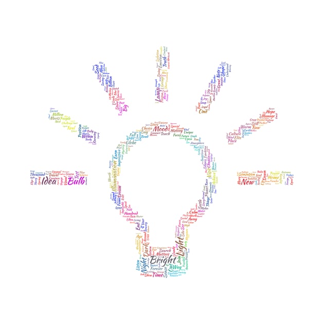 Light Bulb Idea Silhouette Shape Text Word Cloud by Cubebox