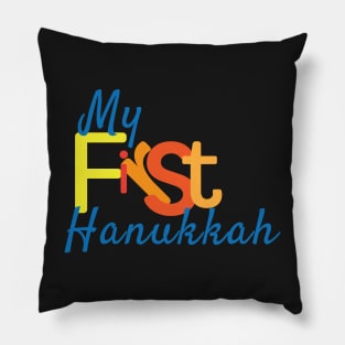 My First Hanukkah Blue Orange Pillow