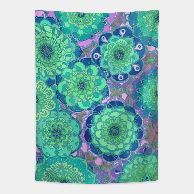 Fantasy Flowers in Mint Green & Purple Tapestry by micklyn