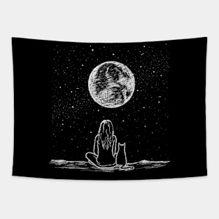 Cat and moon Tapestry