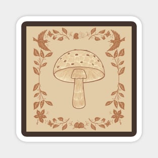 Cottagecore Mushroom and Floral Folk Art Frame Magnet