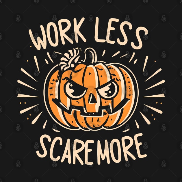 Work Less, Scare More, Halloween Pumpkin, Carved Jack O Lantern by NearlyNow