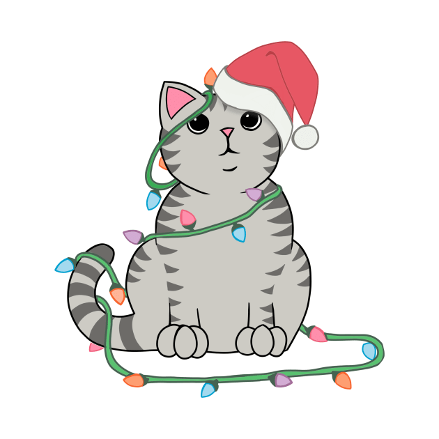 Gray Tabby Cat Christmas lights funny cat lover xmas hat by xenotransplant