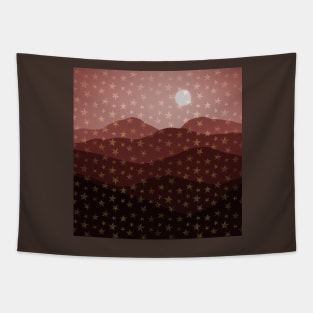 Brown Earthy Starry Mountains and Moon Abstract Tapestry