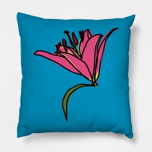 Digital Painting of a Pink Lily Flower Pillow