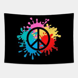 Colorful paintball shot peace symbol - Inspirational Tapestry