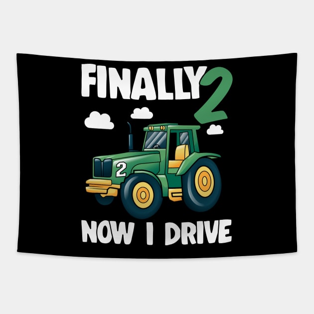 Kids Finally 2 2nd Birthday Gift Boy Tractor Tapestry by Kuehni