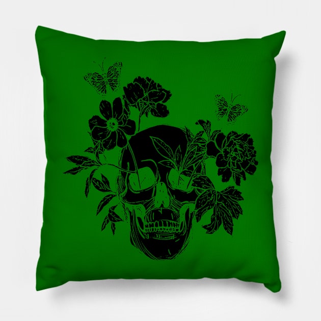 Black Sugar Skull Pillow by Kevan Hom