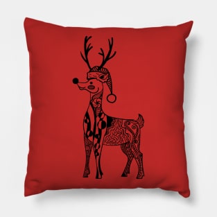 Reindeer with Christmas Hat Zentangle Pillow