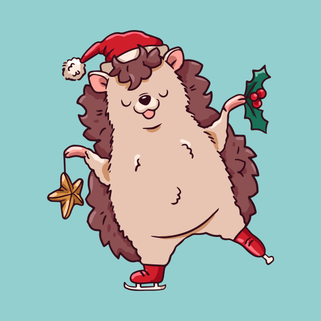 Cute Cartoon Christmas Ice Skating Hedgehog by SLAG_Creative