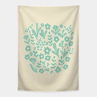 Folk ditsy flowers in teal Tapestry