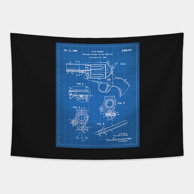 Ruger Revolver Patent - Gun Enthusiast Firearms Art - Blueprint Tapestry by patentpress