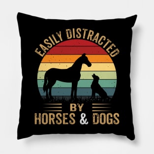 Easily Distracted By Horse And Dogs Funny Horse Riding Girls Pillow