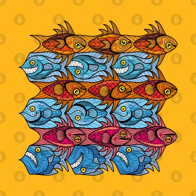 Fish tessellation escher style in red and blue by Maxsomma