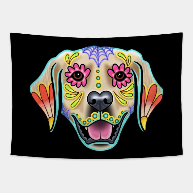 Golden Retriever - Day of the Dead Sugar Skull Dog Tapestry by prettyinink