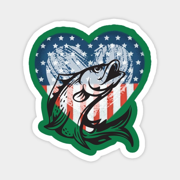 America Loves Bass Fishing (patriotic Heart + bass) Magnet by PersianFMts