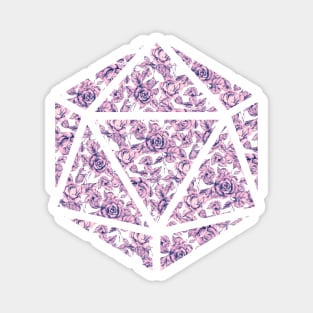 Pink and Blue Gradient Rose Vintage Pattern Silhouette D20 - Subtle Dungeons and Dragons Design Magnet