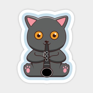 Kawaii Cat Is Playing The Clarinet Magnet