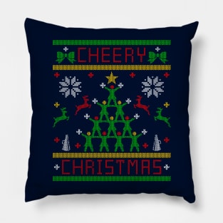 Cheerleader Cheering Ugly Christmas Sweater Design Pillow