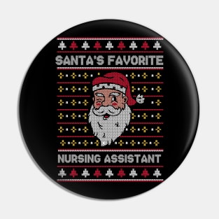 Santa's Favorite Nursing Assistant // Funny Ugly Christmas Sweater // Nurse Assistant Holiday Xmas Pin