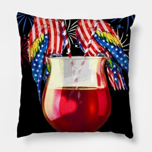 Red White Blue Wine Glasses Firework 4th Of July Pillow