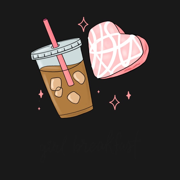 Heart snack cake and iced coffee girl breakfast by DesignByLeesh