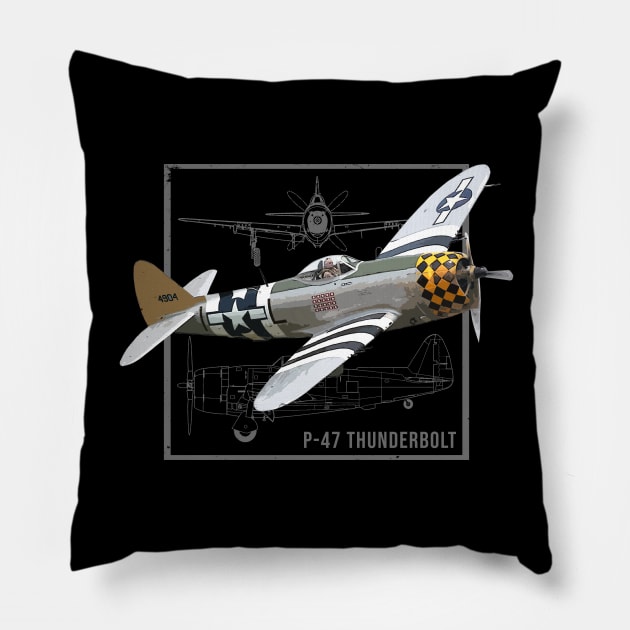 Republic P-47 Thunderbolt | WW2 Fighter Plane Pillow by Jose Luiz Filho