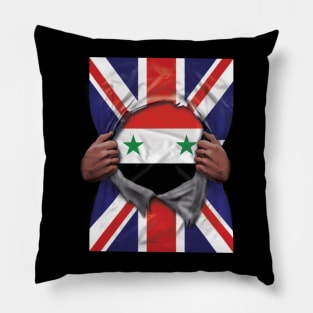 Syria Flag Great Britain Flag Ripped - Gift for Syrian From Syria Pillow