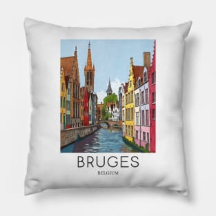 A Pop Art Travel Print of Bruges - Belgium Pillow