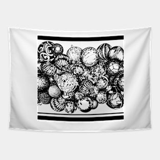 Rows of Christmas Ornaments Black & White Tapestry