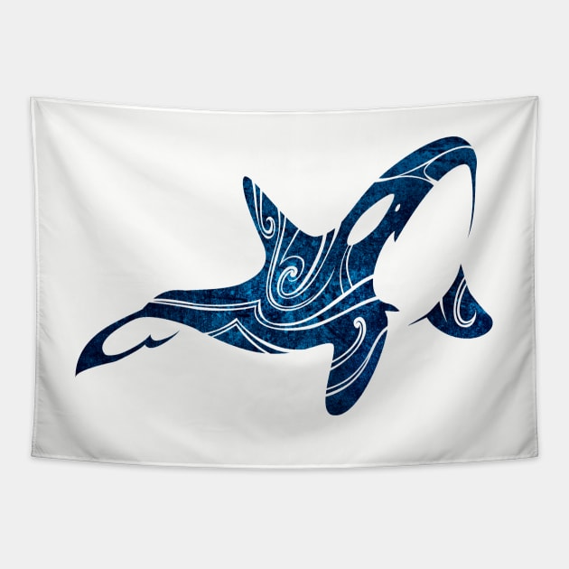 Tribal Orca (deep ocean color) Tapestry by TurkeysDesign