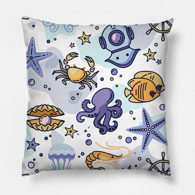 Ocean animals design pattern Pillow by Eskitus Fashion