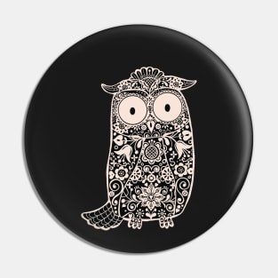 Black and White Folk Art Owl on Rose Pink Pin