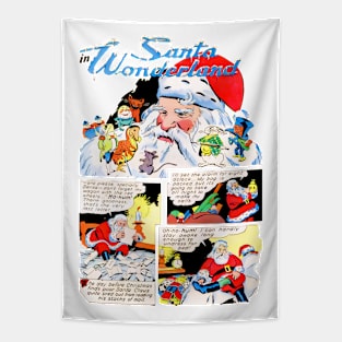 Santa in Wonderland Retro Vintage Comic Alice Merry Christmas Tapestry