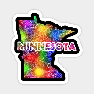 Colorful mandala art map of Minnesota with text in multicolor pattern Magnet