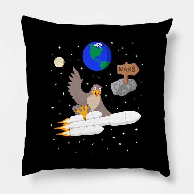 Falcon Riding Heavy Space Ship to Mars Pillow by wingsofrage