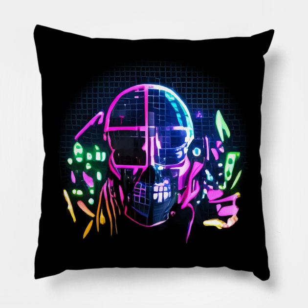 Retro Wave Skull Pillow by Lolebomb