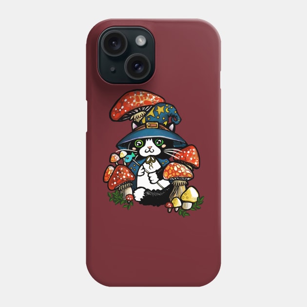 Adorable and Mystical Kitty Cat Wizard Sitting in some Mushrooms Phone Case by ckrickett