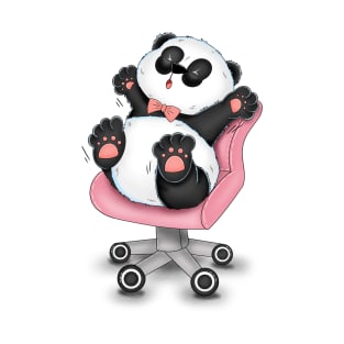 Cute Panda On Working Chair T-Shirt