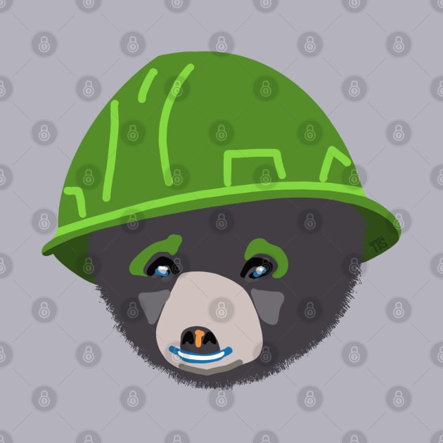 Funny Bear Cub In Green Hard Hat Safety Inspectors Humor by The Trades Store