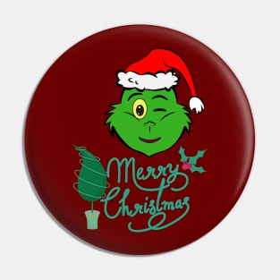 Cute Santa - Green Elf - Merry Christmas Pin