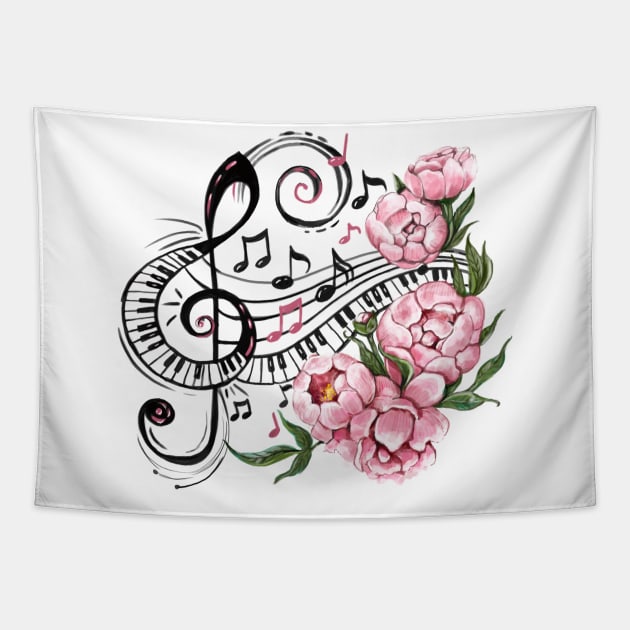 Piano Keys and Flowers Tapestry by KimLeex