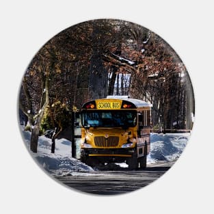 Parked School Bus in Winter Pin