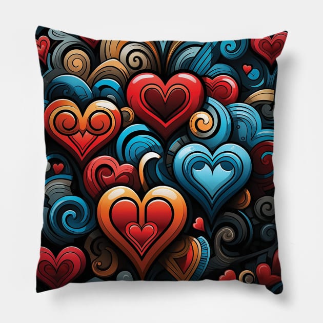 Hearts Aflame, Valentine's Day Pillow by Gold Turtle Lina